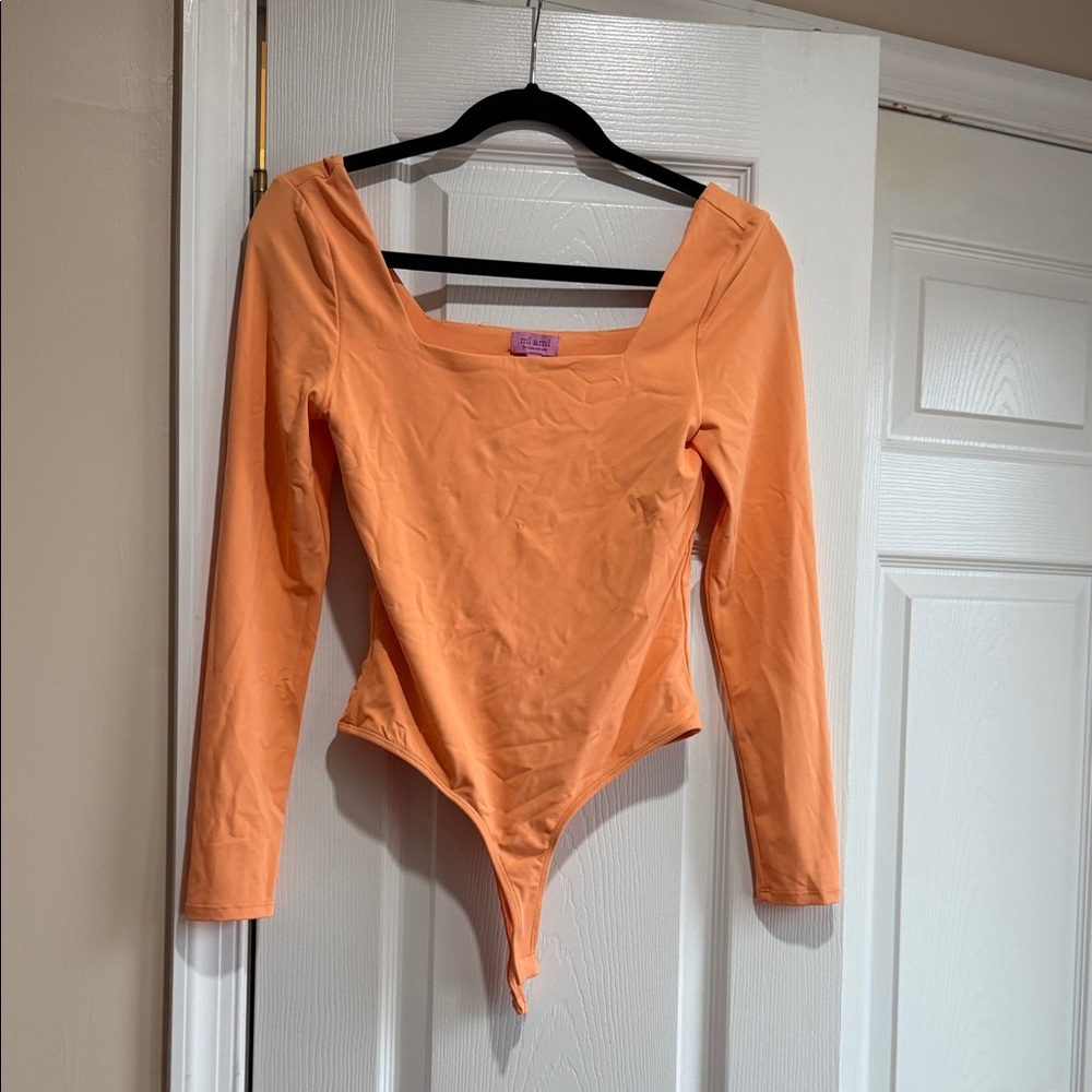 Orange Long Sleeve Square Neck Bodysuit